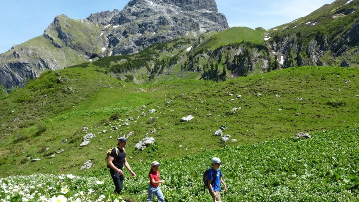 Familie auf Bergwiese