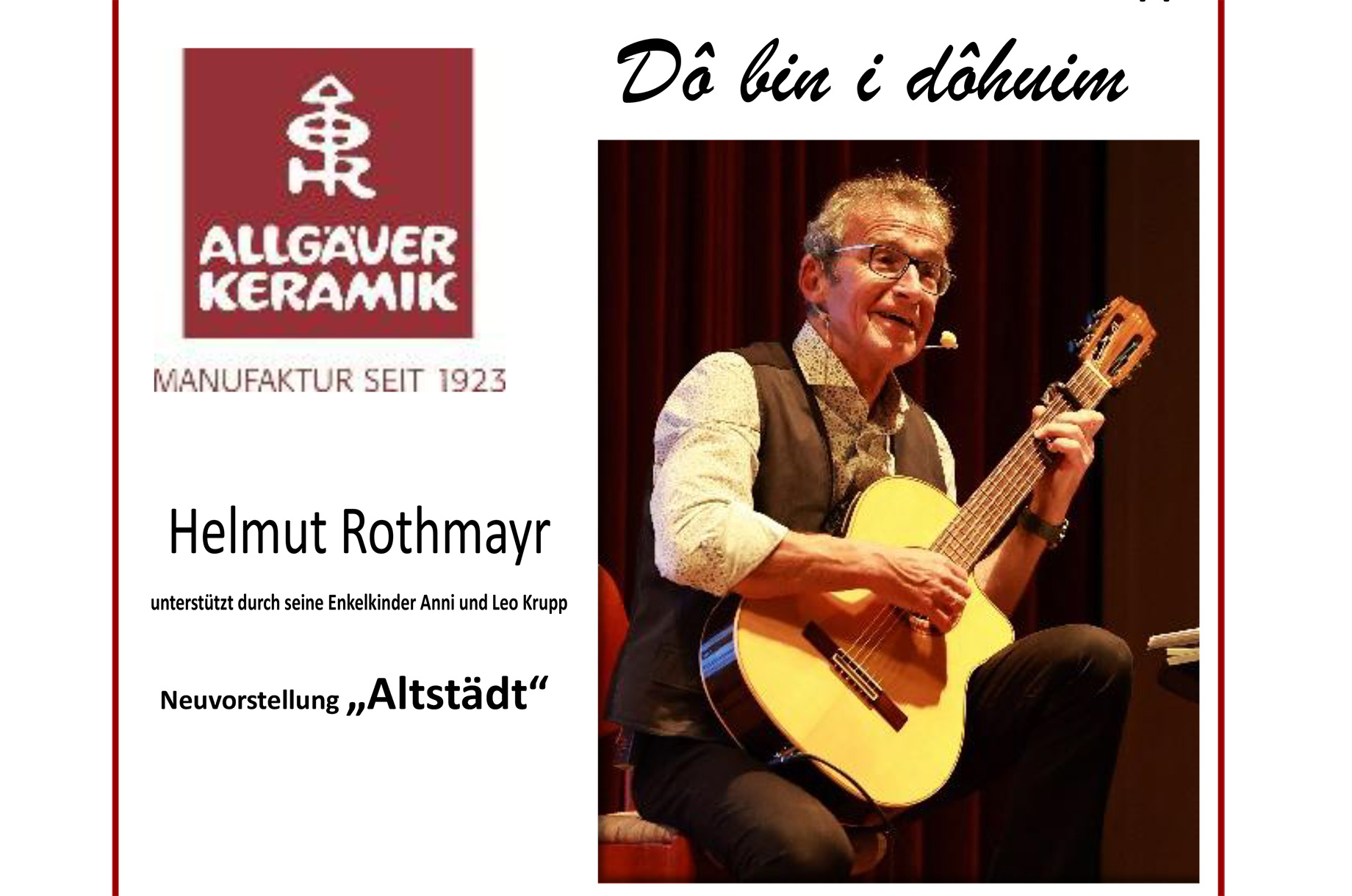 Veranstaltungskalender für das Oberallgäu: Helmut Rothmayr in der Allgäuer Keramik in Sonthofen - Altstädten - Helmut Rothmayr zu Gast in der Allgäuer Keramik