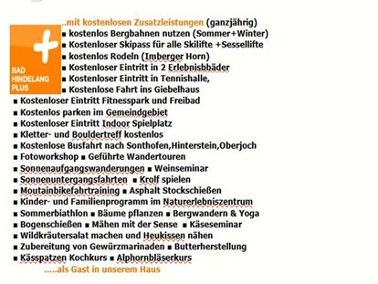 Hotels und Ferienwohnungen im Oberallgäu - Kostenlose Leistungen Bad Hindelang PLUS - Haus Meinecke - Ferienwohnungen in Bad Hindelang im Allgäu