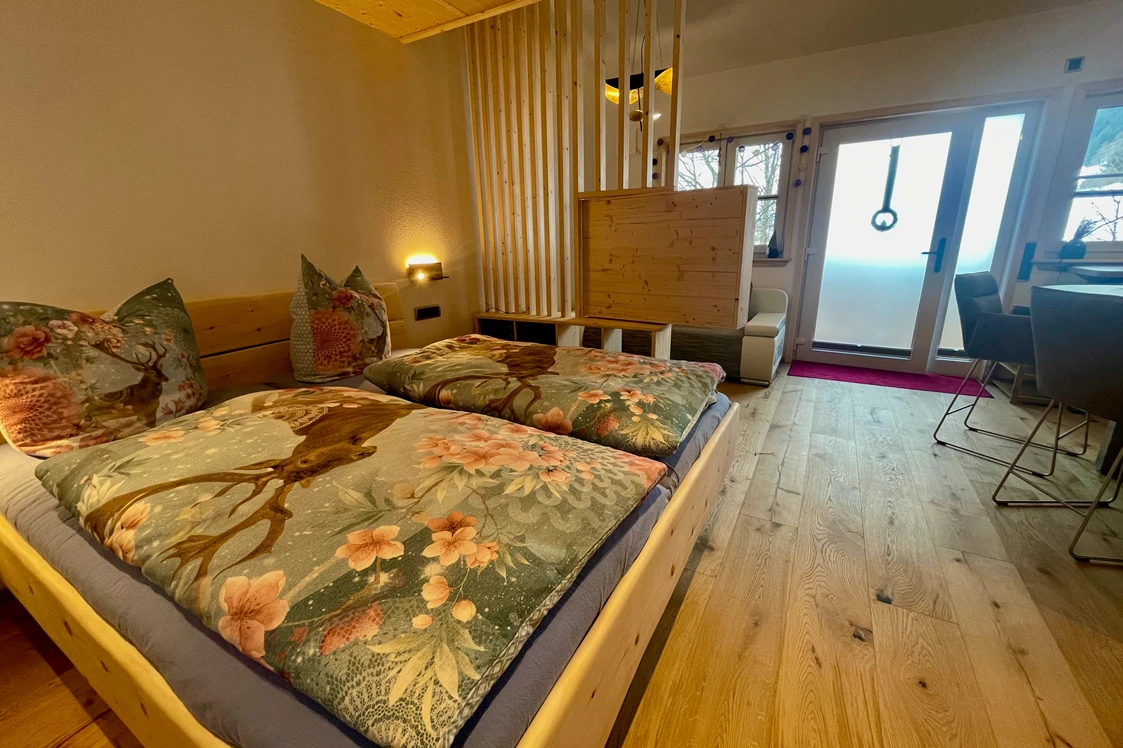 Unterkunft im Allgäu: Apartment #3 Imberger Horn für 1 bis 2 Personen: Schlafbereich - Bäumers Retreat - Apartments in Bad Hindelang