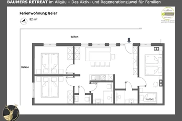 Unterkunft im Allgäu: Grundriss Apartment #1 Iseler für bis zu 8 Personen - Bäumers Retreat - Apartments in Bad Hindelang