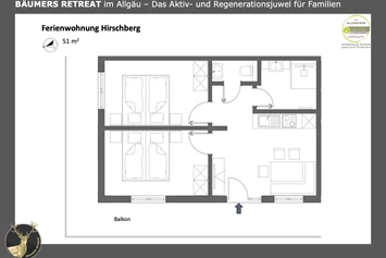 Unterkunft im Allgäu: Grundriss Apartment #2 Hirschberg für 2 bis 4 Personen - Bäumers Retreat - Apartments in Bad Hindelang