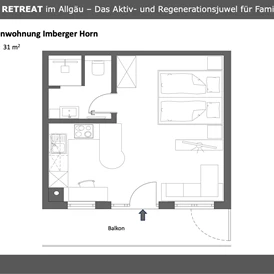 Unterkunft im Allgäu: Grundriss Apartment #3 Imberger Horn für 1 bis 2 Personen - Bäumers Retreat - Apartments in Bad Hindelang