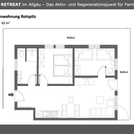 Unterkunft im Allgäu: Grundriss Apartment #4 Rotspitz für 2 bis 4 Personen - Bäumers Retreat - Apartments in Bad Hindelang