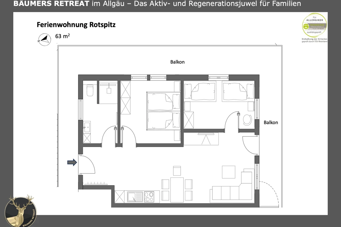 Unterkunft im Allgäu: Grundriss Apartment #4 Rotspitz für 2 bis 4 Personen - Bäumers Retreat - Apartments in Bad Hindelang