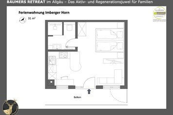Unterkunft im Allgäu: Grundriss Ferienwohnung #3 Imberger Horn für 1 bis 2 Personen - Bäumers Retreat - Ferienwohnungen in Bad Hindelang