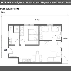 Unterkunft im Allgäu: Grundriss Ferienwohnung #4 Rotspitz für 2 bis 4 Personen - Bäumers Retreat - Ferienwohnungen in Bad Hindelang